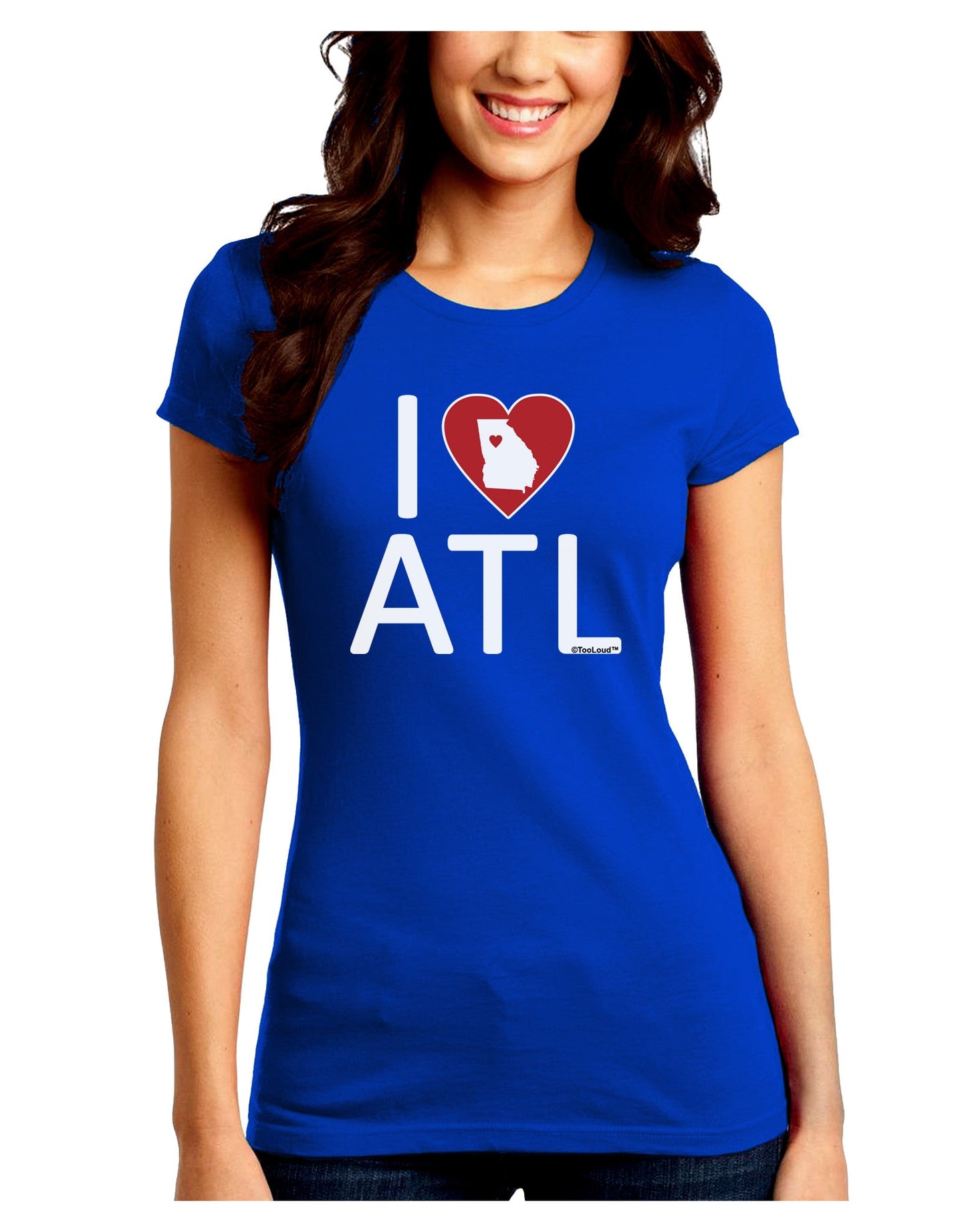 I Heart Atlanta Juniors Petite Crew Dark T-Shirt-T-Shirts Juniors Tops-TooLoud-Royal-Blue-Juniors Fitted Small-Davson Sales
