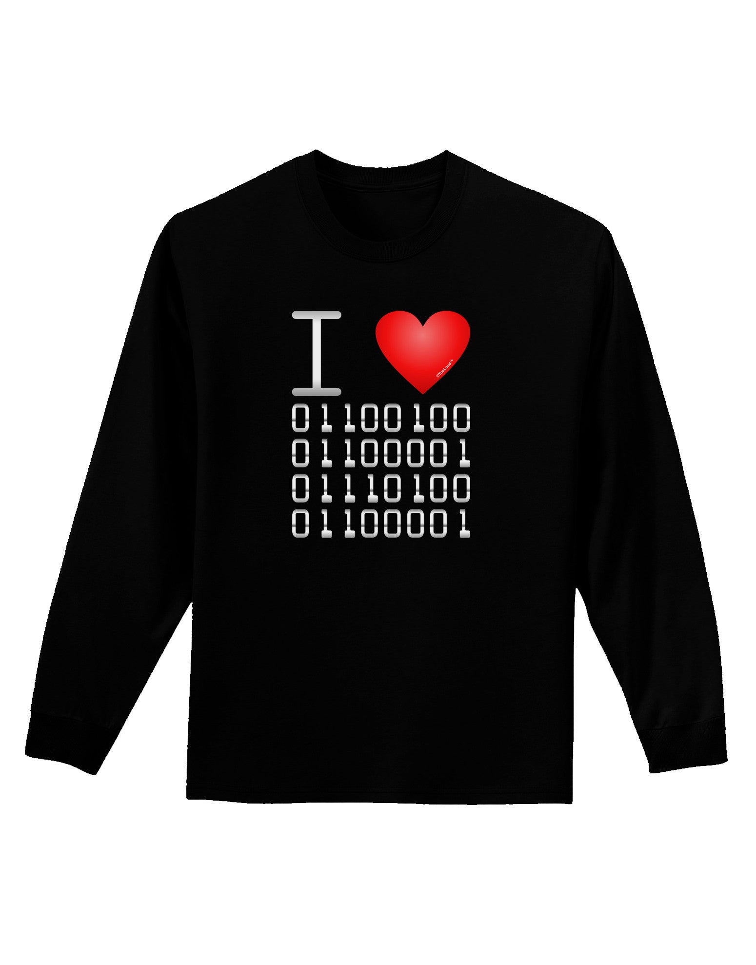 I Heart Binary Data Adult Long Sleeve Dark T-Shirt-TooLoud-Black-Small-Davson Sales