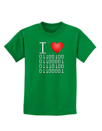 I Heart Binary Data Childrens Dark T-Shirt-Childrens T-Shirt-TooLoud-Kelly-Green-X-Small-Davson Sales