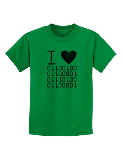 I Heart Binary Data Childrens T-Shirt-Childrens T-Shirt-TooLoud-Kelly-Green-X-Small-Davson Sales