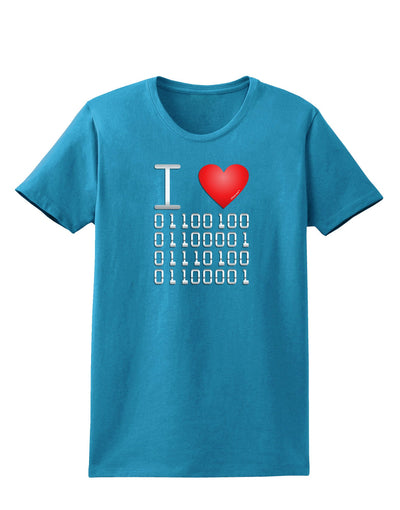 I Heart Binary Data Womens Dark T-Shirt-TooLoud-Turquoise-X-Small-Davson Sales