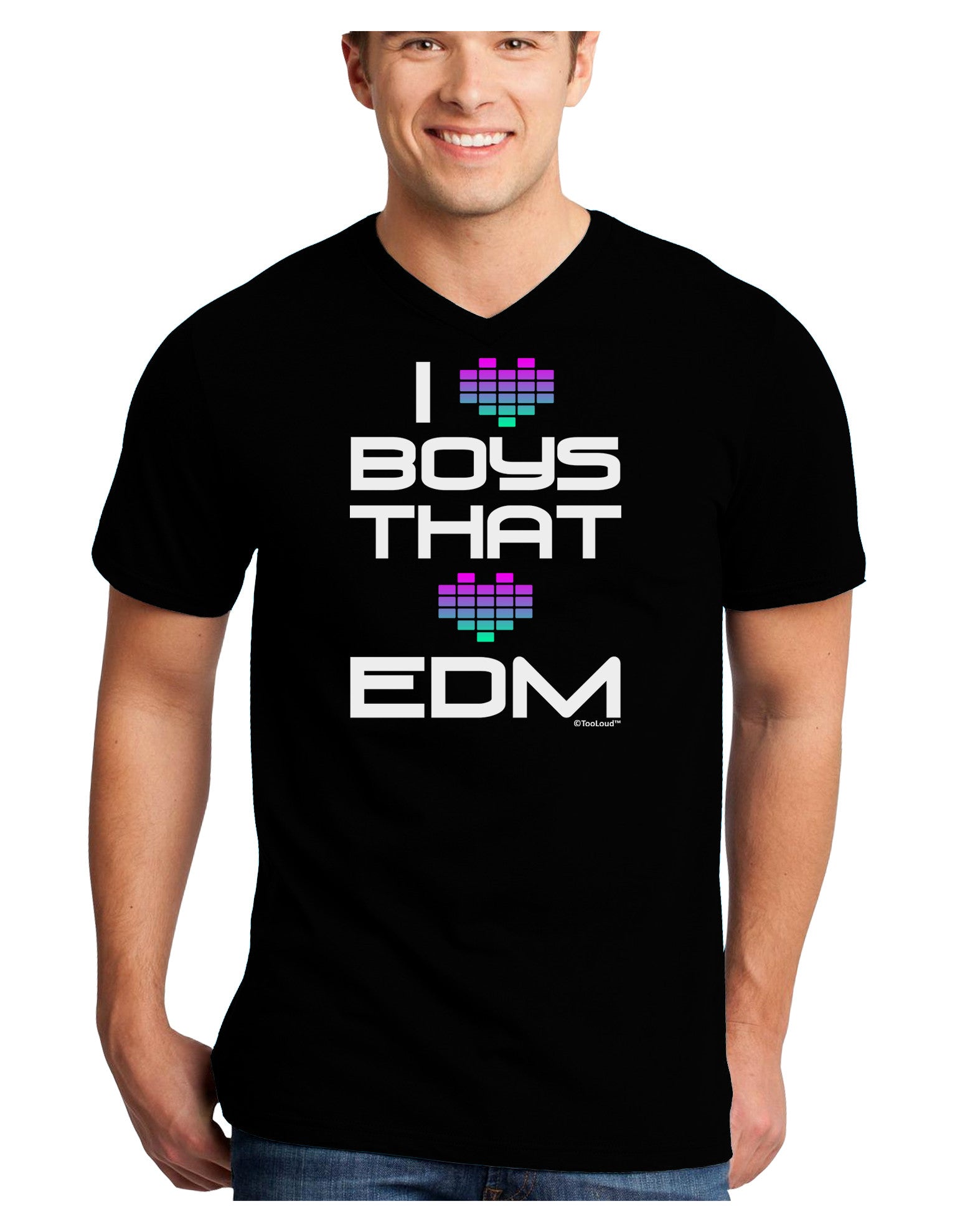 I Heart Boys That Heart EDM Adult Dark V-Neck T-Shirt-TooLoud-Black-Small-Davson Sales