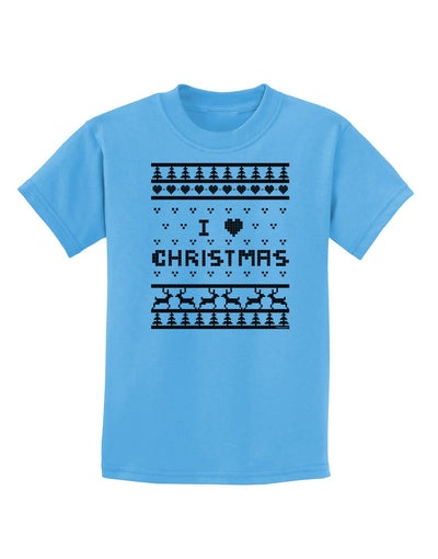 I Heart Christmas Ugly Christmas Sweater Childrens T-Shirt-Childrens T-Shirt-TooLoud-Aquatic-Blue-X-Small-Davson Sales