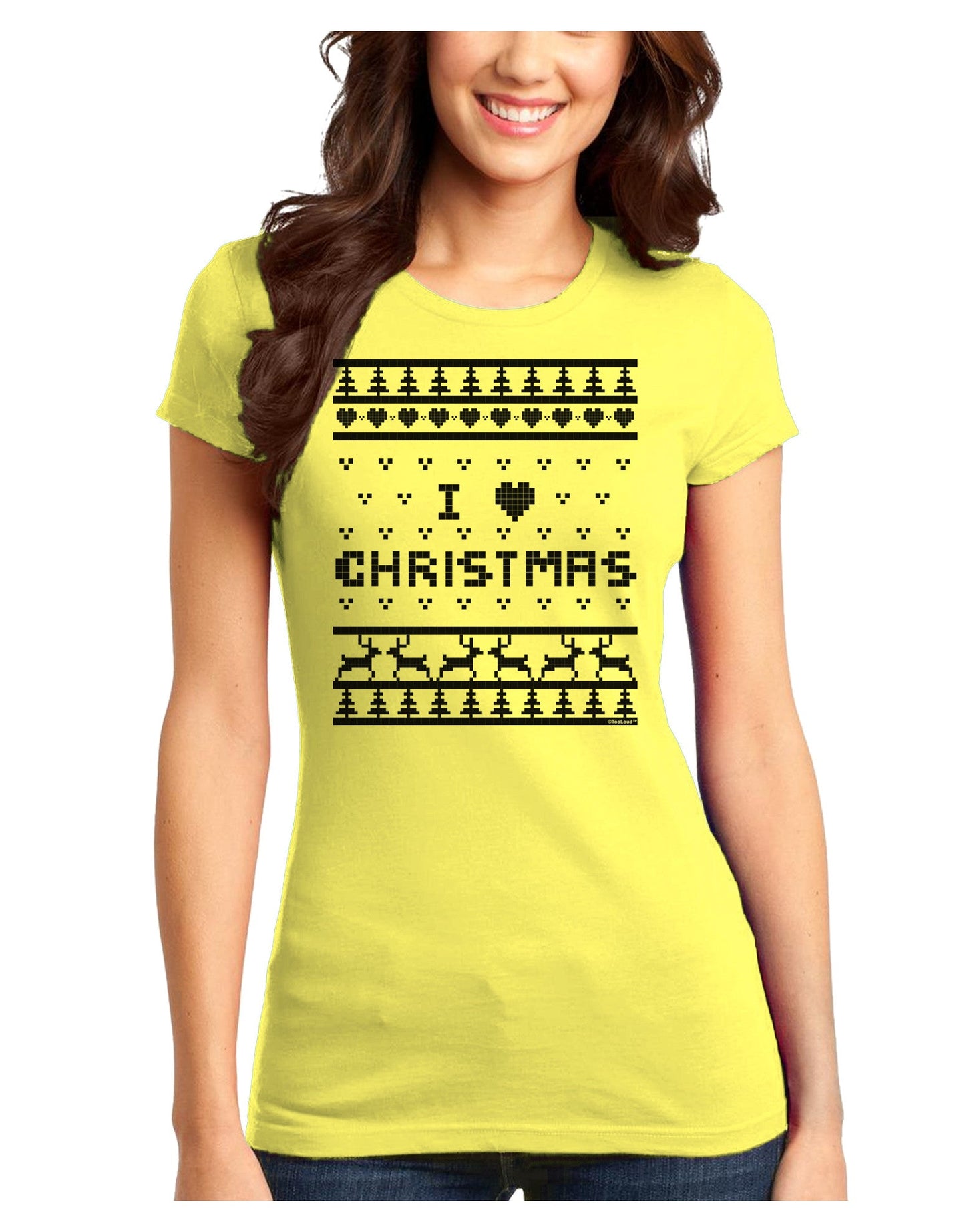 I Heart Christmas Ugly Christmas Sweater Juniors T-Shirt-Womens Juniors T-Shirt-TooLoud-Yellow-Juniors Fitted XS-Davson Sales