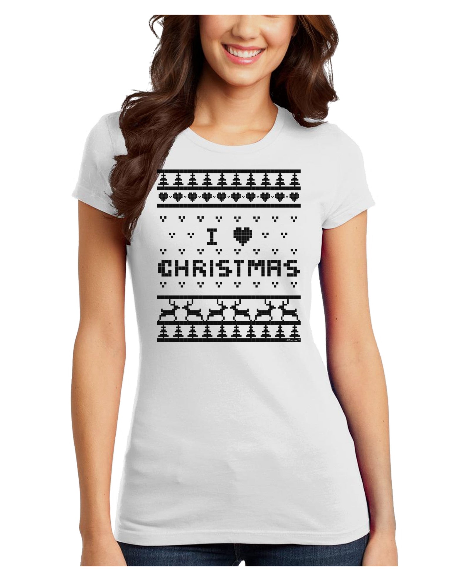 I Heart Christmas Ugly Christmas Sweater Juniors T-Shirt-Womens Juniors T-Shirt-TooLoud-White-Juniors Fitted XS-Davson Sales