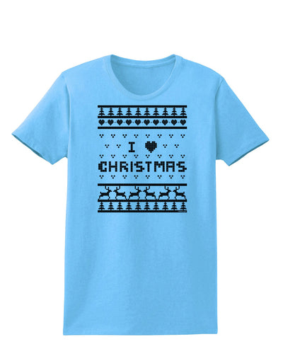 I Heart Christmas Ugly Christmas Sweater Womens T-Shirt-Womens T-Shirt-TooLoud-Aquatic-Blue-X-Small-Davson Sales