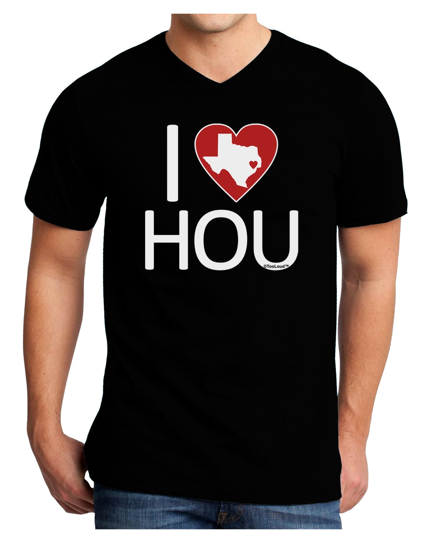 I Heart Houston Adult Dark V-Neck T-Shirt-Mens V-Neck T-Shirt-TooLoud-Black-Small-Davson Sales
