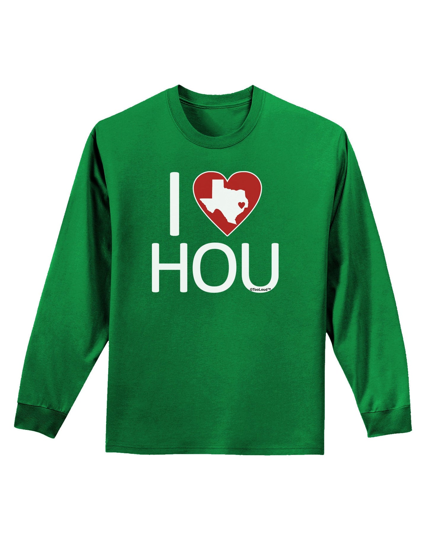 I Heart Houston Adult Long Sleeve Dark T-Shirt-TooLoud-Kelly-Green-Small-Davson Sales