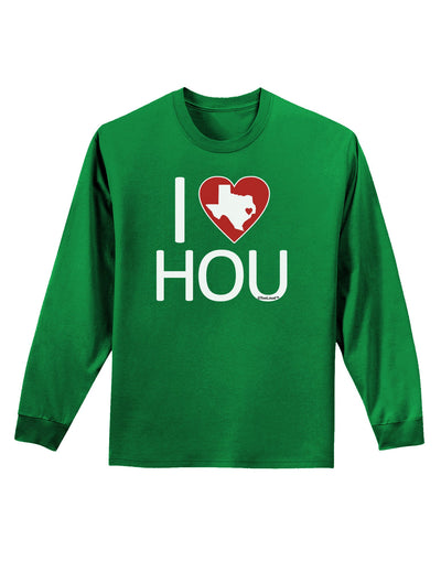 I Heart Houston Adult Long Sleeve Dark T-Shirt-TooLoud-Kelly-Green-Small-Davson Sales