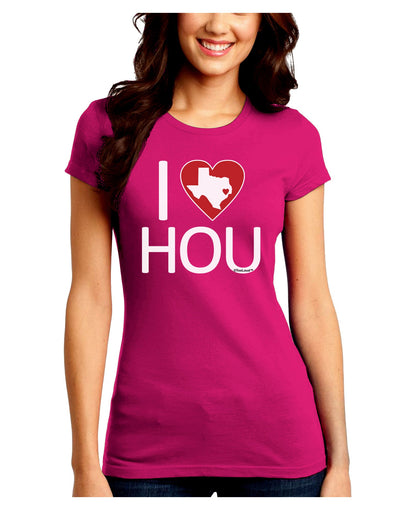 I Heart Houston Juniors Petite Crew Dark T-Shirt-T-Shirts Juniors Tops-TooLoud-Hot-Pink-Juniors Fitted Small-Davson Sales