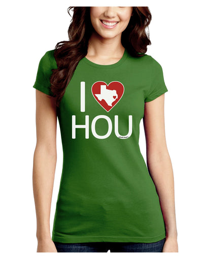 I Heart Houston Juniors Petite Crew Dark T-Shirt-T-Shirts Juniors Tops-TooLoud-Kiwi-Green-Juniors Fitted Small-Davson Sales
