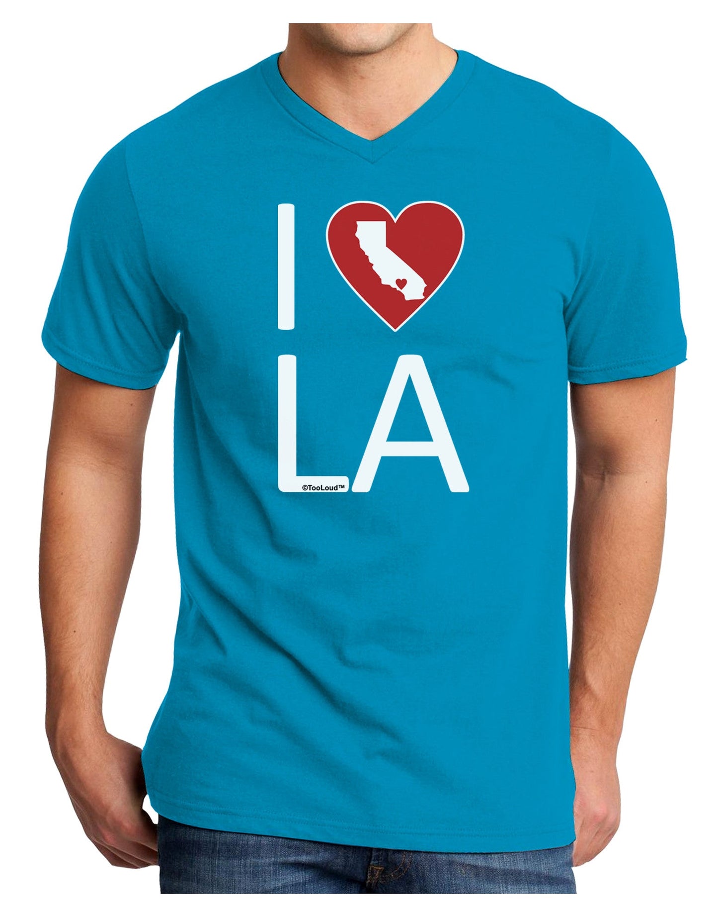 I Heart Los Angeles Adult Dark V-Neck T-Shirt-Mens V-Neck T-Shirt-TooLoud-Turquoise-Small-Davson Sales