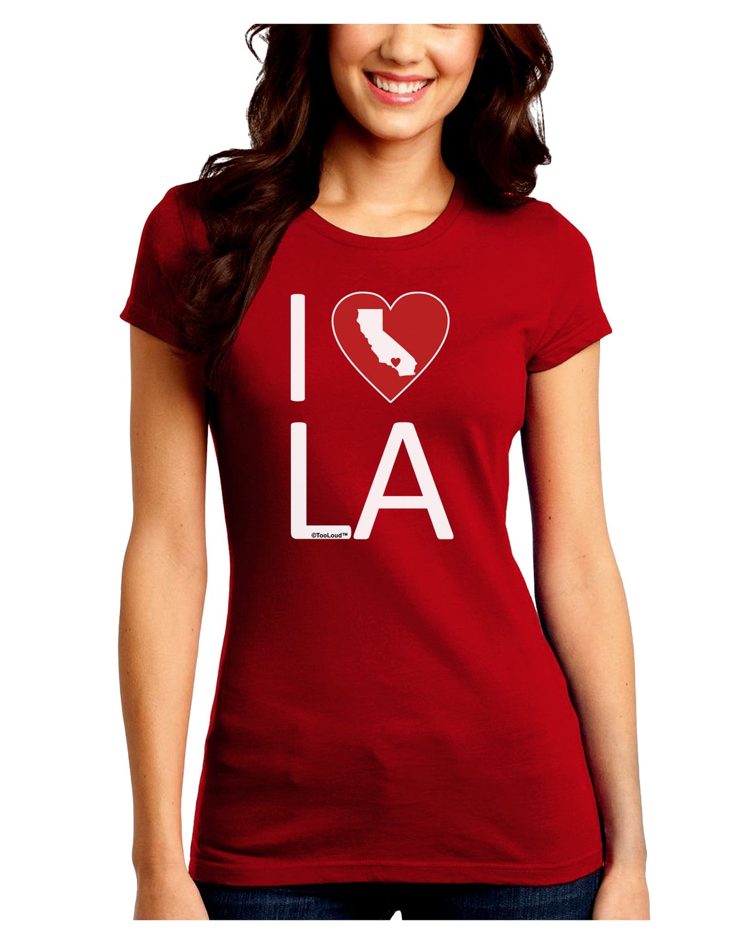 I Heart Los Angeles Juniors Petite Crew Dark T-Shirt-T-Shirts Juniors Tops-TooLoud-Red-Juniors Fitted Small-Davson Sales
