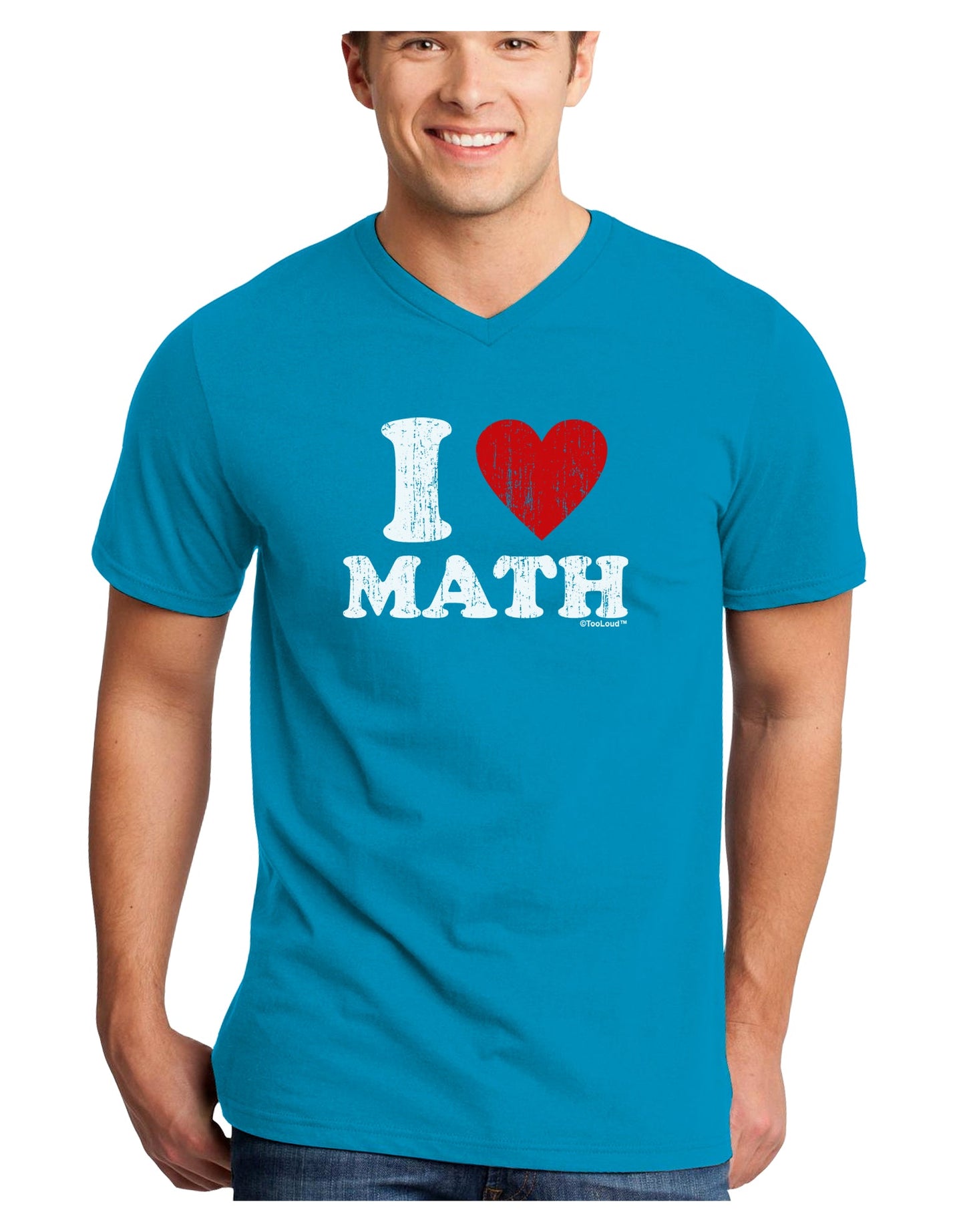 I Heart Math Distressed Adult Dark V-Neck T-Shirt by TooLoud-Mens V-Neck T-Shirt-TooLoud-Turquoise-Small-Davson Sales
