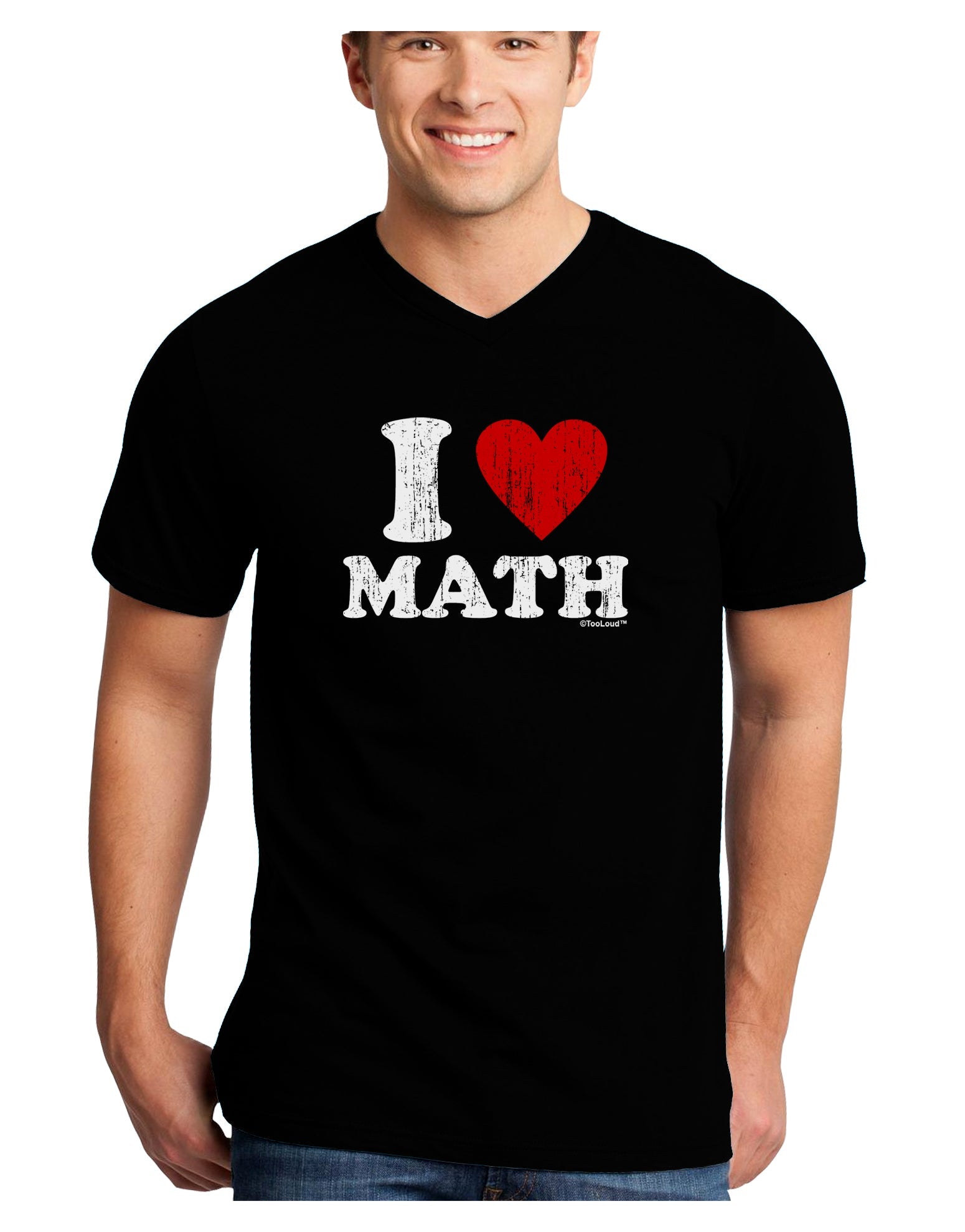 I Heart Math Distressed Adult Dark V-Neck T-Shirt by TooLoud-Mens V-Neck T-Shirt-TooLoud-Black-Small-Davson Sales