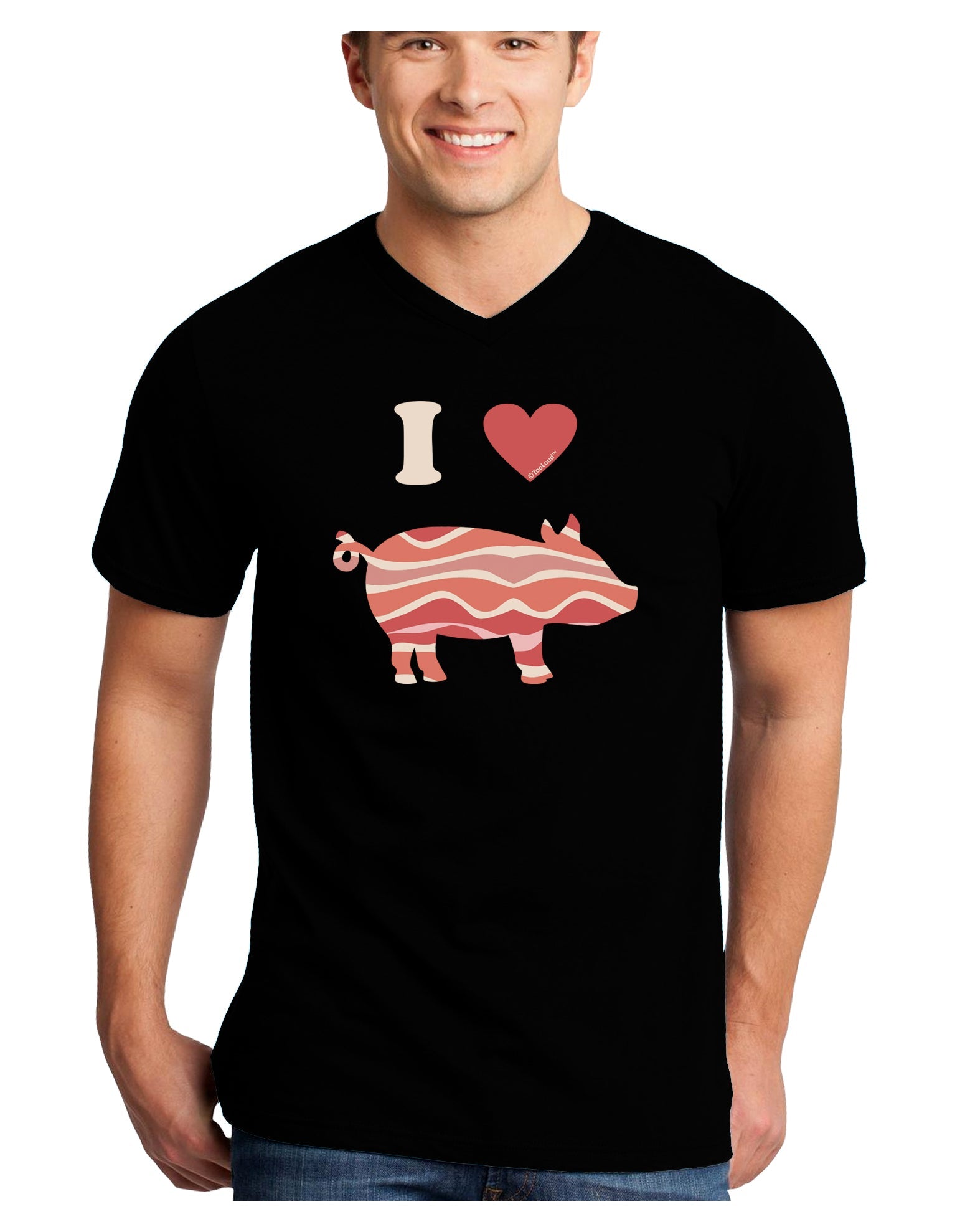 I Heart My Bacon Pig Silhouette Adult Dark V-Neck T-Shirt by TooLoud-Mens V-Neck T-Shirt-TooLoud-Black-Small-Davson Sales