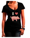 I Heart My Bacon Pig Silhouette Juniors V-Neck Dark T-Shirt by TooLoud-Womens V-Neck T-Shirts-TooLoud-Black-Juniors Fitted Small-Davson Sales