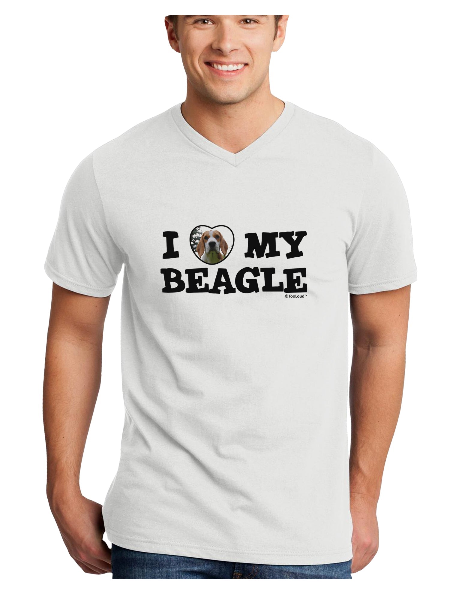 I Heart My Beagle Adult V-Neck T-shirt by TooLoud-Mens V-Neck T-Shirt-TooLoud-White-Small-Davson Sales