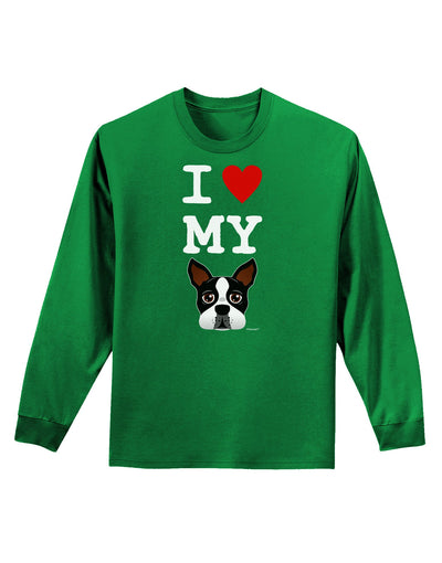 I Heart My Boston Terrier Adult Long Sleeve Dark T-Shirt-TooLoud-Kelly-Green-Small-Davson Sales