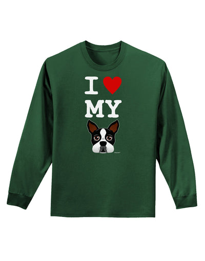 I Heart My Boston Terrier Adult Long Sleeve Dark T-Shirt-TooLoud-Dark-Green-Small-Davson Sales