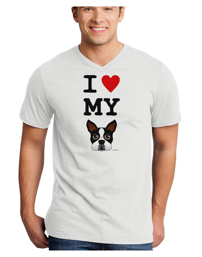 I Heart My Boston Terrier Adult V-Neck T-shirt-Mens V-Neck T-Shirt-TooLoud-White-Small-Davson Sales