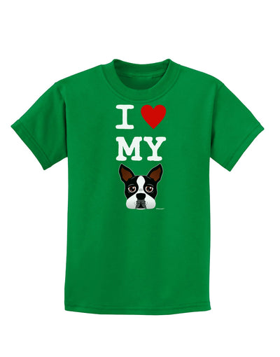 I Heart My Boston Terrier Childrens Dark T-Shirt-Childrens T-Shirt-TooLoud-Kelly-Green-X-Small-Davson Sales