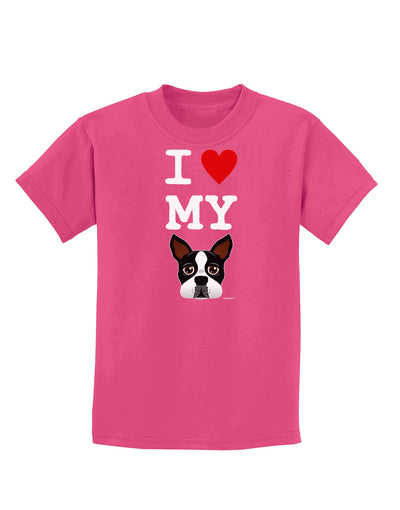 I Heart My Boston Terrier Childrens Dark T-Shirt-Childrens T-Shirt-TooLoud-Sangria-X-Small-Davson Sales