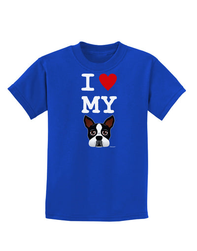 I Heart My Boston Terrier Childrens Dark T-Shirt-Childrens T-Shirt-TooLoud-Royal-Blue-X-Small-Davson Sales