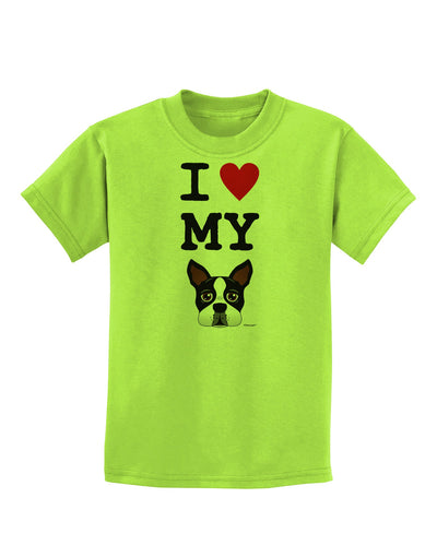 I Heart My Boston Terrier Childrens T-Shirt-Childrens T-Shirt-TooLoud-Lime-Green-X-Small-Davson Sales