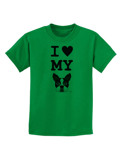 I Heart My Boston Terrier Childrens T-Shirt-Childrens T-Shirt-TooLoud-Kelly-Green-X-Small-Davson Sales