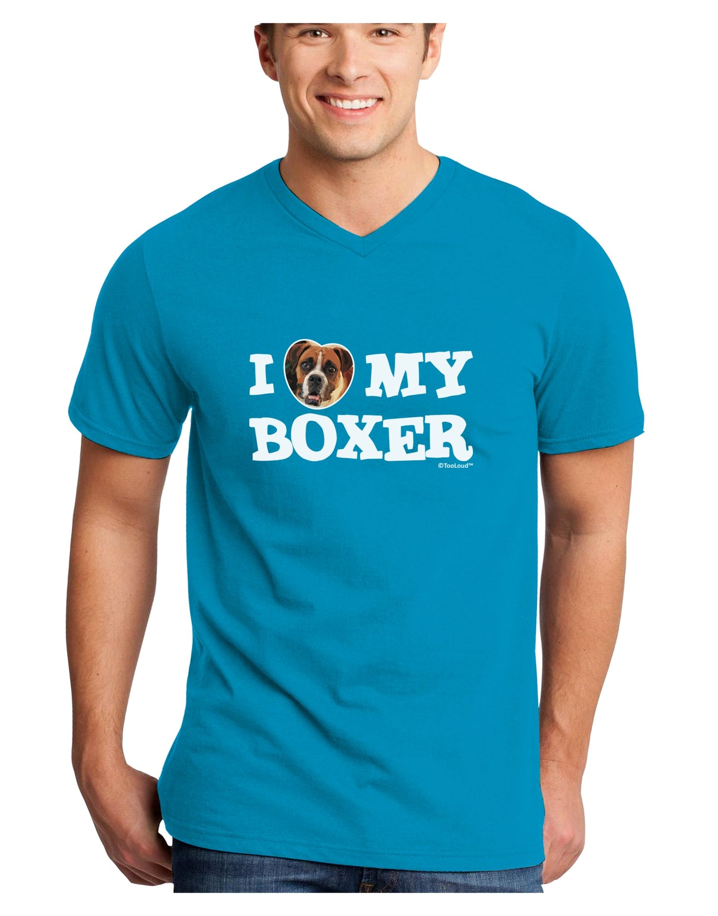 I Heart My Boxer Adult Dark V-Neck T-Shirt by TooLoud-Mens V-Neck T-Shirt-TooLoud-Turquoise-Small-Davson Sales