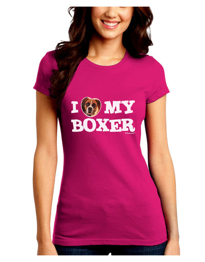 I Heart My Boxer Juniors Crew Dark T-Shirt by TooLoud-T-Shirts Juniors Tops-TooLoud-Hot-Pink-Juniors Fitted Small-Davson Sales