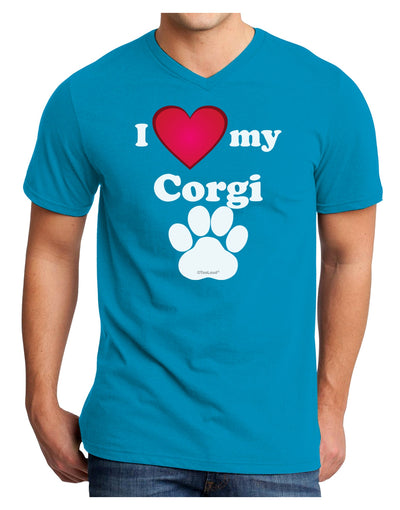 I Heart My Corgi Adult Dark V-Neck T-Shirt by TooLoud-TooLoud-Turquoise-Small-Davson Sales