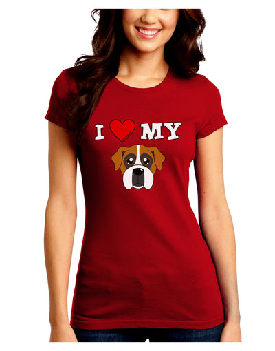 I Heart My - Cute Boxer Dog Juniors Crew Dark T-Shirt by TooLoud-T-Shirts Juniors Tops-TooLoud-Red-Juniors Fitted Small-Davson Sales