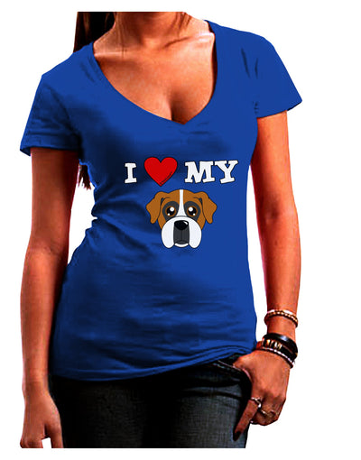 I Heart My - Cute Boxer Dog Juniors V-Neck Dark T-Shirt by TooLoud-Womens V-Neck T-Shirts-TooLoud-Royal-Blue-Juniors Fitted Small-Davson Sales
