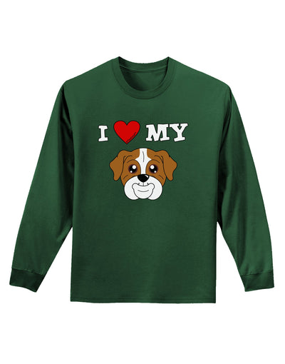 I Heart My - Cute Bulldog - Red Adult Long Sleeve Dark T-Shirt by TooLoud-TooLoud-Dark-Green-Small-Davson Sales