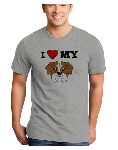 I Heart My - Cute Bulldog - Red Adult V-Neck T-shirt by TooLoud-Mens V-Neck T-Shirt-TooLoud-HeatherGray-Small-Davson Sales