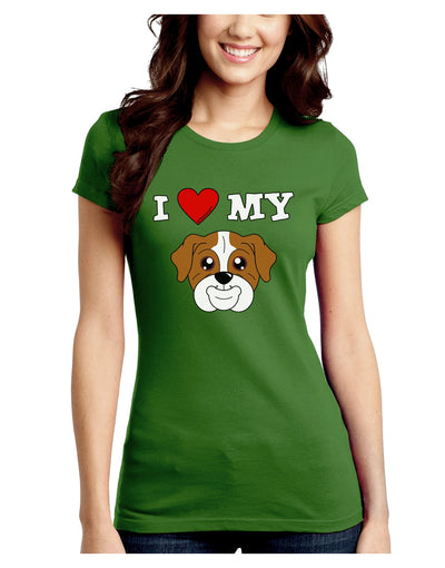 I Heart My - Cute Bulldog - Red Juniors Crew Dark T-Shirt by TooLoud-T-Shirts Juniors Tops-TooLoud-Kiwi-Green-Juniors Fitted X-Small-Davson Sales