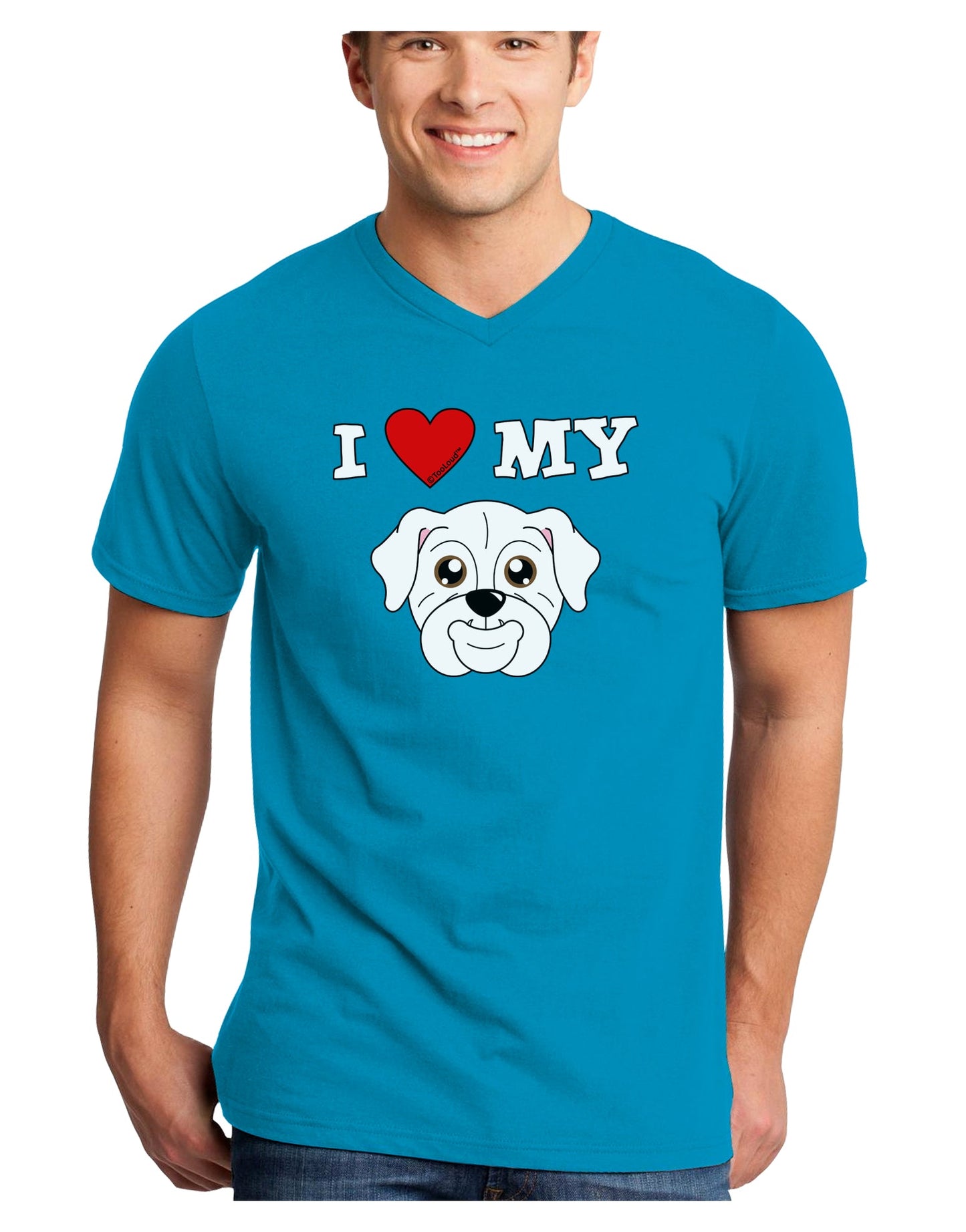 I Heart My - Cute Bulldog - White Adult Dark V-Neck T-Shirt by TooLoud-Mens V-Neck T-Shirt-TooLoud-Turquoise-Small-Davson Sales