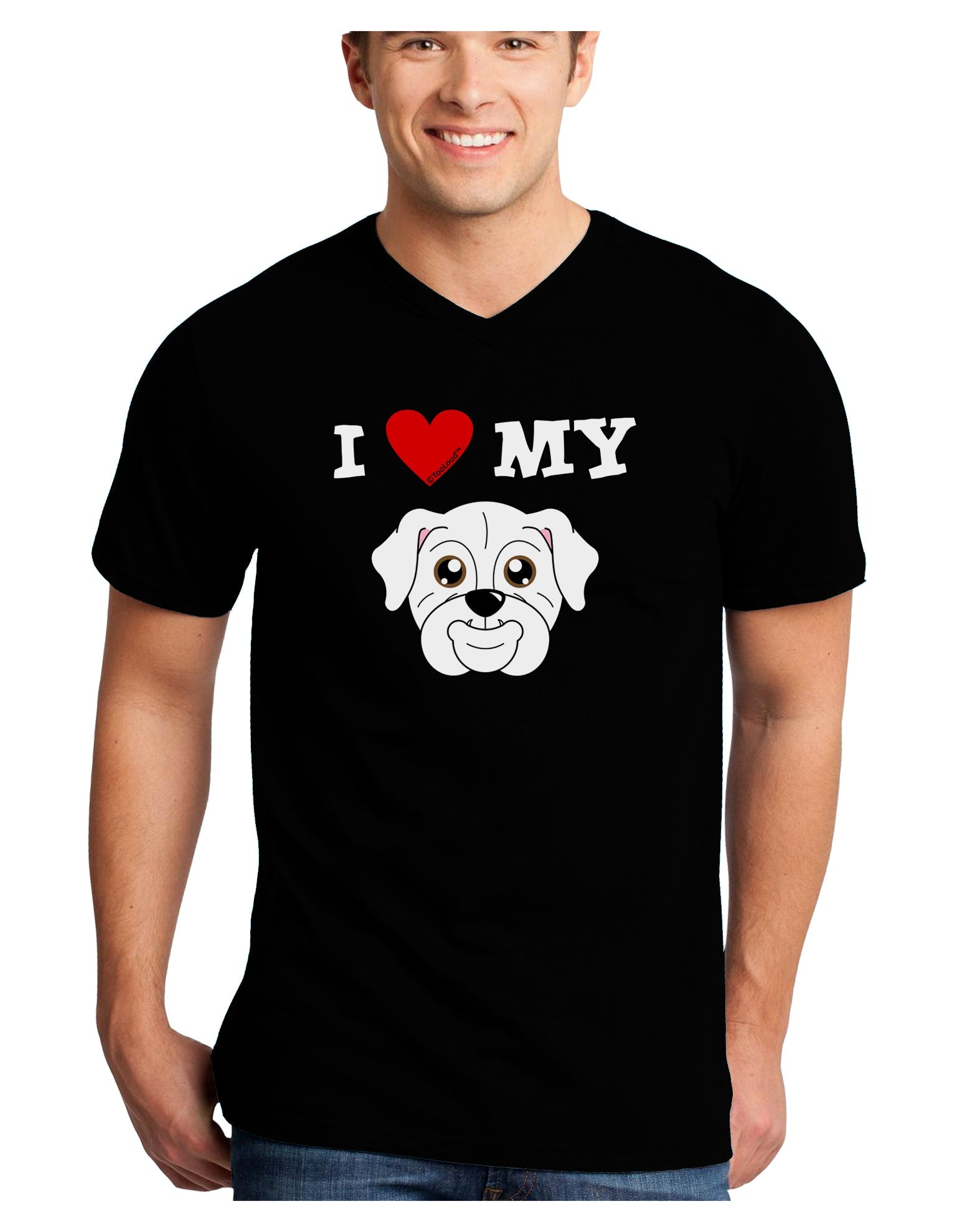 I Heart My - Cute Bulldog - White Adult Dark V-Neck T-Shirt by TooLoud-Mens V-Neck T-Shirt-TooLoud-Black-Small-Davson Sales