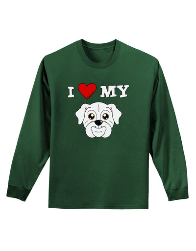 I Heart My - Cute Bulldog - White Adult Long Sleeve Dark T-Shirt by TooLoud-TooLoud-Dark-Green-Small-Davson Sales