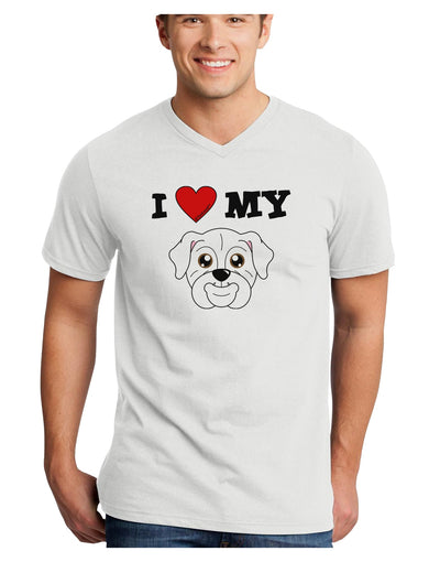 I Heart My - Cute Bulldog - White Adult V-Neck T-shirt by TooLoud-Mens V-Neck T-Shirt-TooLoud-White-Small-Davson Sales