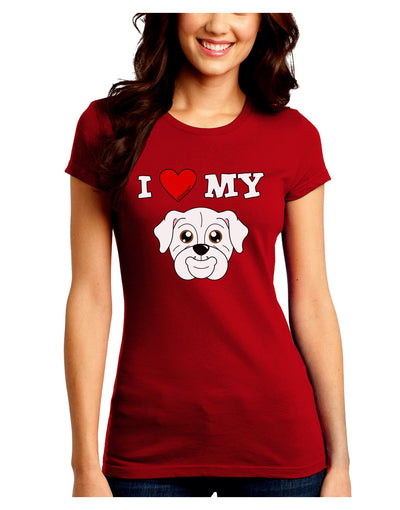 I Heart My - Cute Bulldog - White Juniors Crew Dark T-Shirt by TooLoud-T-Shirts Juniors Tops-TooLoud-Red-Juniors Fitted Small-Davson Sales