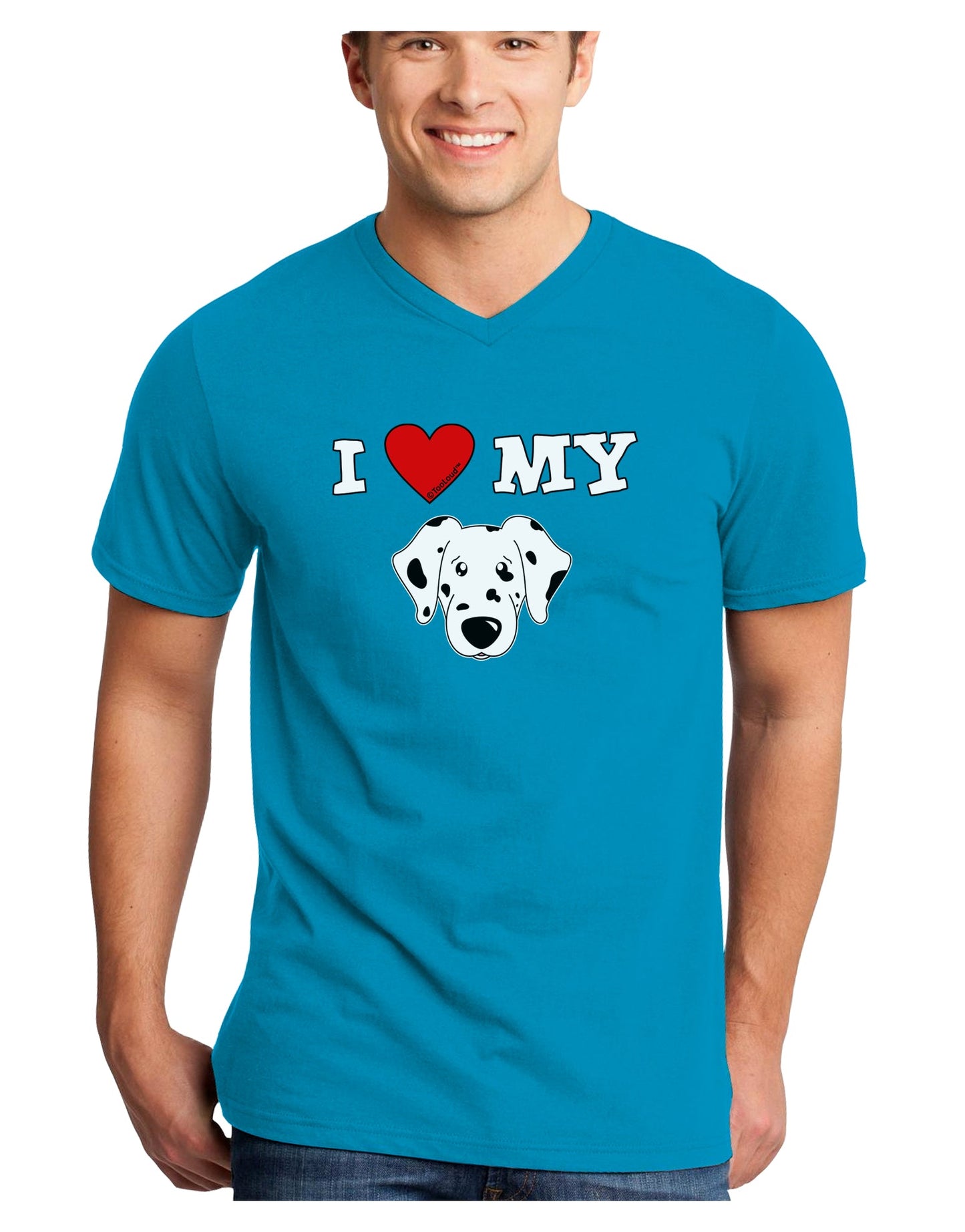 I Heart My - Cute Dalmatian Dog Adult Dark V-Neck T-Shirt by TooLoud-Mens V-Neck T-Shirt-TooLoud-Turquoise-Small-Davson Sales