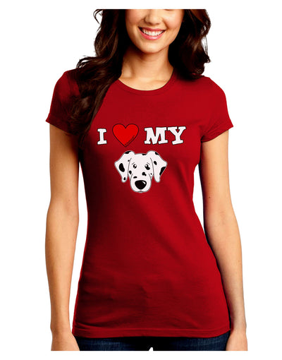 I Heart My - Cute Dalmatian Dog Juniors Crew Dark T-Shirt by TooLoud-T-Shirts Juniors Tops-TooLoud-Red-Juniors Fitted Small-Davson Sales