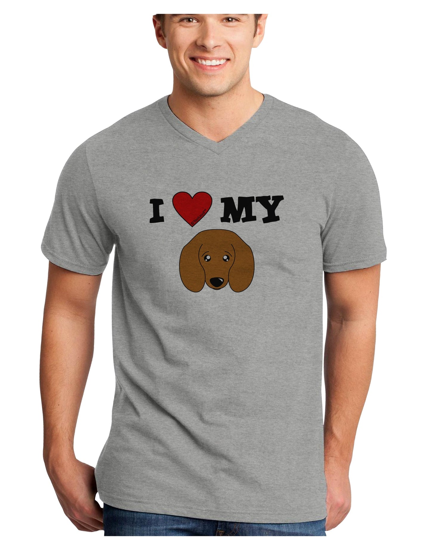 I Heart My - Cute Doxie Dachshund Dog Adult V-Neck T-shirt by TooLoud-Mens V-Neck T-Shirt-TooLoud-HeatherGray-Small-Davson Sales