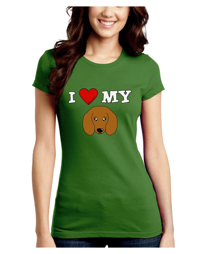 I Heart My - Cute Doxie Dachshund Dog Juniors Crew Dark T-Shirt by TooLoud-T-Shirts Juniors Tops-TooLoud-Kiwi-Green-Juniors Fitted X-Small-Davson Sales