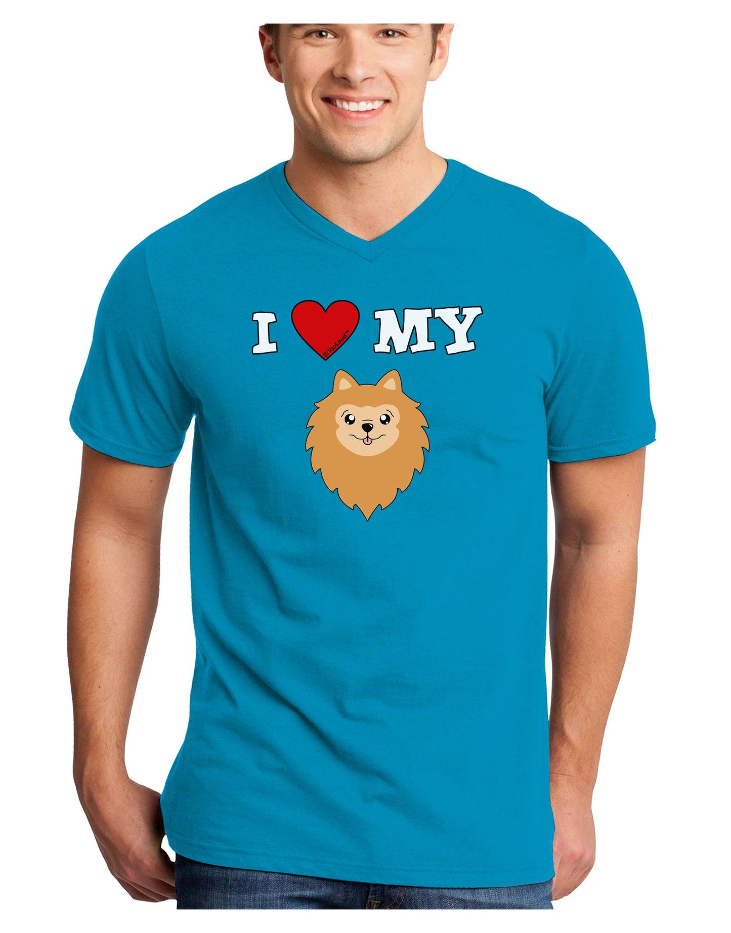 I Heart My - Cute Pomeranian Dog Adult Dark V-Neck T-Shirt by TooLoud-Mens V-Neck T-Shirt-TooLoud-Turquoise-Small-Davson Sales