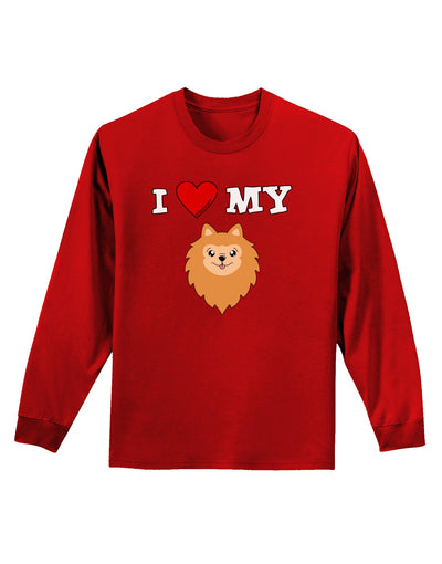 I Heart My - Cute Pomeranian Dog Adult Long Sleeve Dark T-Shirt by TooLoud-TooLoud-Red-Small-Davson Sales