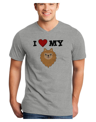 I Heart My - Cute Pomeranian Dog Adult V-Neck T-shirt by TooLoud-Mens V-Neck T-Shirt-TooLoud-HeatherGray-Small-Davson Sales